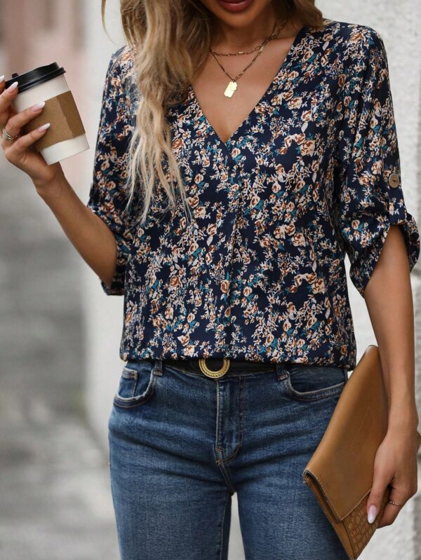 Blusa Boho Manga Corta con Estampado Floral y Nudo - Image 8