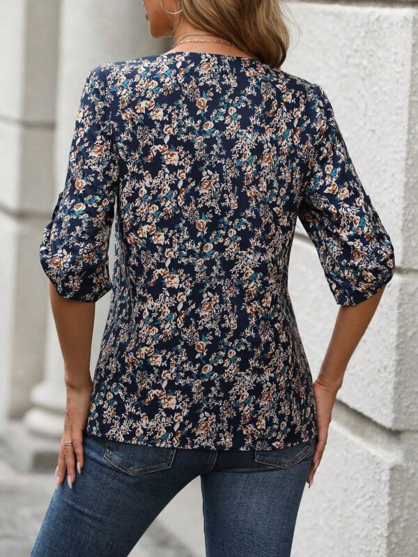 Blusa Boho Manga Corta con Estampado Floral y Nudo - Image 9