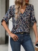 Blusa Boho Manga Corta con Estampado Floral y Nudo