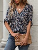 Blusa Boho Manga Corta con Estampado Floral y Nudo