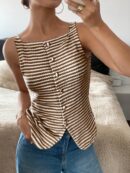 Blusa Elegante de Rayas con Botones y Abertura Frontal