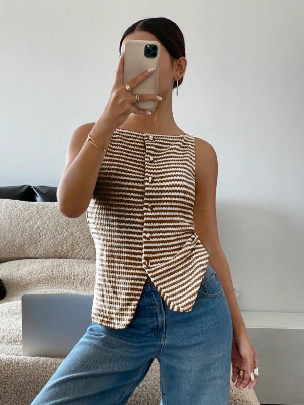 Blusa Elegante de Rayas con Botones y Abertura Frontal - Image 35