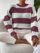 Sweater a Rayas Colorido con Hombros Caídos