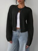 Cardigan Casual Cuello Redondo Manga Larga en Color Sólido