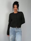 Cardigan Casual Cuello Redondo Manga Larga en Color Sólido