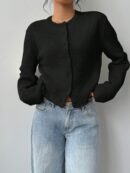 Cardigan Casual Cuello Redondo Manga Larga en Color Sólido