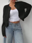 Cardigan Casual Cuello Redondo Manga Larga en Color Sólido