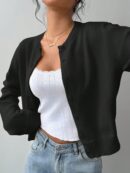 Cardigan Casual Cuello Redondo Manga Larga en Color Sólido