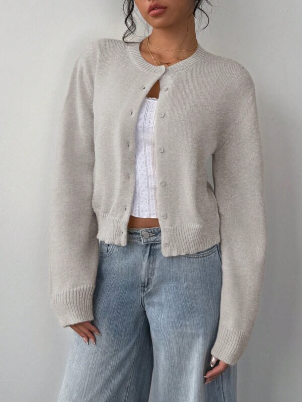 Cardigan Casual Cuello Redondo Manga Larga en Color Sólido - Image 7