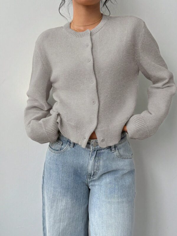 Cardigan Casual Cuello Redondo Manga Larga en Color Sólido - Image 10