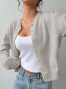 Cardigan Casual Cuello Redondo Manga Larga en Color Sólido
