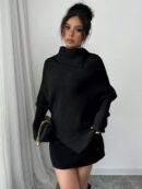 Sweater Asimétrico de Cuello Alto con Manga Murciélago