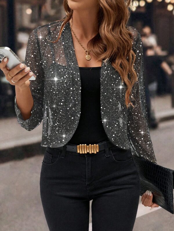 Chaqueta Negra Corta de Malla Elegante para Mujer - Image 29