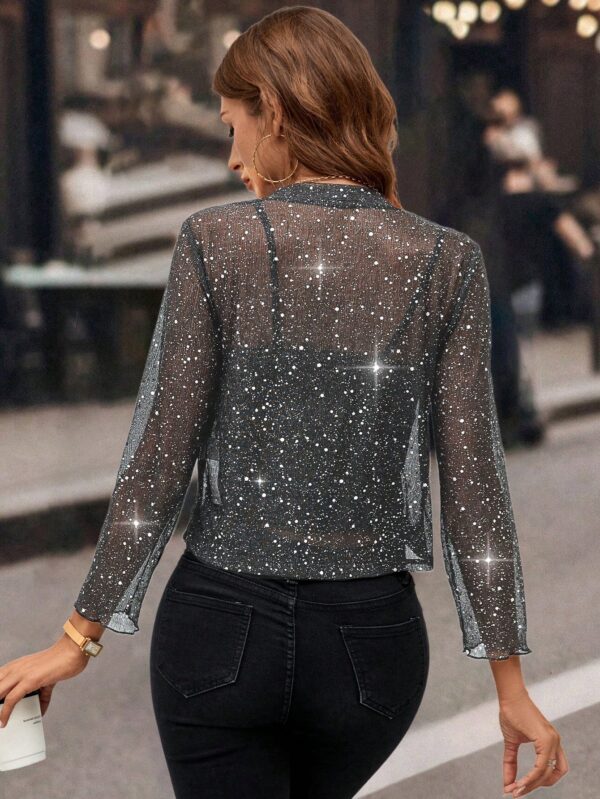 Chaqueta Negra Corta de Malla Elegante para Mujer - Image 30