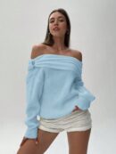 Sweater Elegante de Hombros Descubiertos con Detalle de Anillo