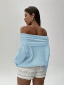 Sweater Elegante de Hombros Descubiertos con Detalle de Anillo