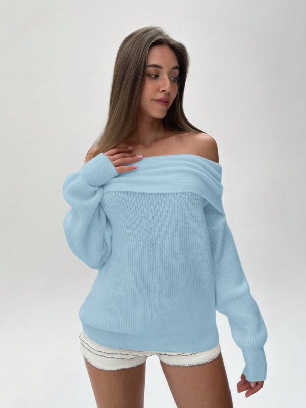 Sweater Elegante de Hombros Descubiertos con Detalle de Anillo - Image 59