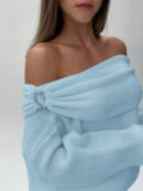 Sweater Elegante de Hombros Descubiertos con Detalle de Anillo