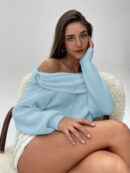 Sweater Elegante de Hombros Descubiertos con Detalle de Anillo