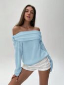 Sweater Elegante de Hombros Descubiertos con Detalle de Anillo