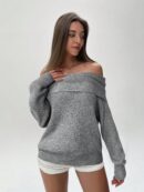 Sweater Elegante de Hombros Descubiertos con Detalle de Anillo