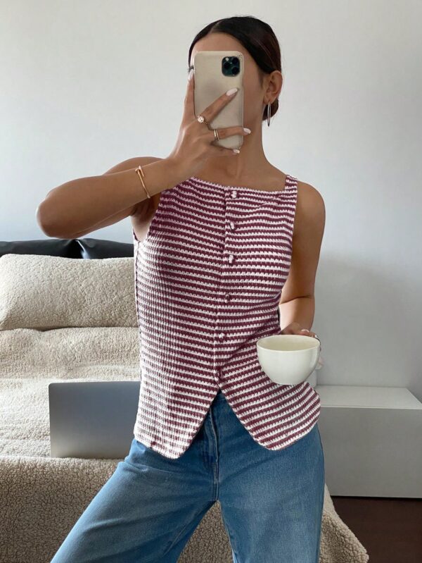 Blusa Elegante de Rayas con Botones y Abertura Frontal - Image 49