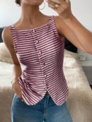 Blusa Elegante de Rayas con Botones y Abertura Frontal
