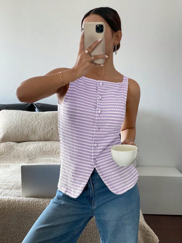 Blusa Elegante de Rayas con Botones y Abertura Frontal - Image 37