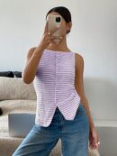 Blusa Elegante de Rayas con Botones y Abertura Frontal