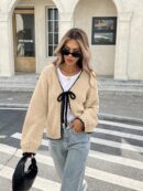 Cardigan Casual de Manga Larga con Detalles Contrastantes