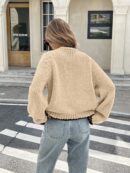 Cardigan Casual de Manga Larga con Detalles Contrastantes