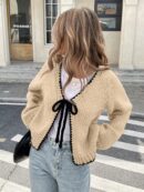 Cardigan Casual de Manga Larga con Detalles Contrastantes