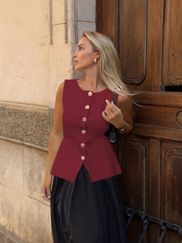 Chaleco Elegante de Botones Metálicos con Cuello Redondo - Image 19