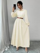 Vestido Elegante de Manga Farol en Colores Sólidos