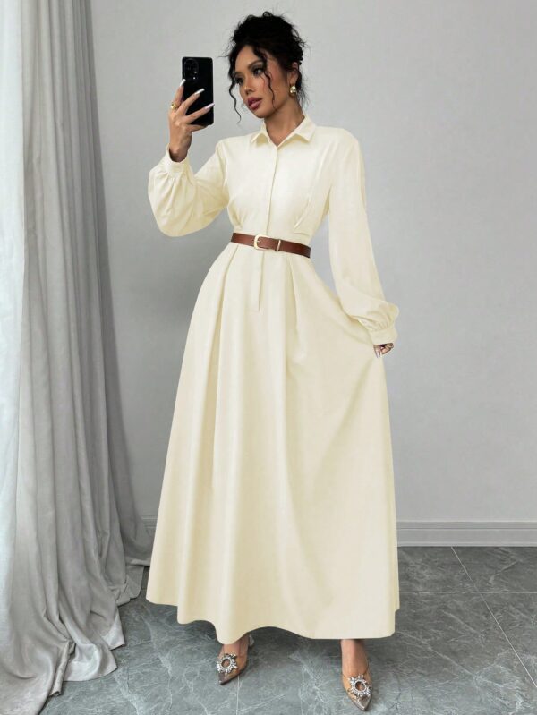 Vestido Elegante de Manga Farol en Colores Sólidos - Image 18