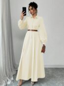 Vestido Elegante de Manga Farol en Colores Sólidos