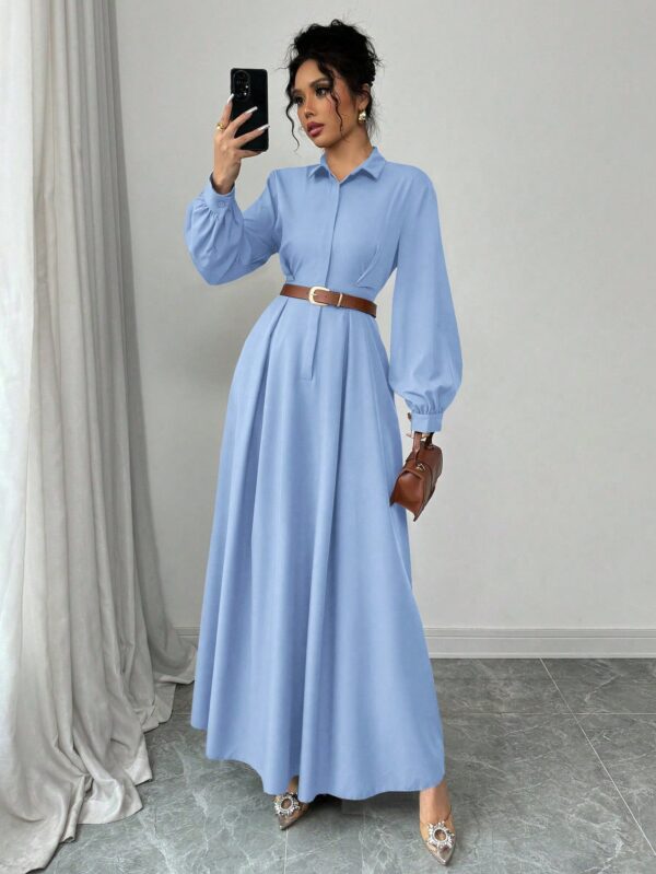 Vestido Elegante de Manga Farol en Colores Sólidos - Image 20