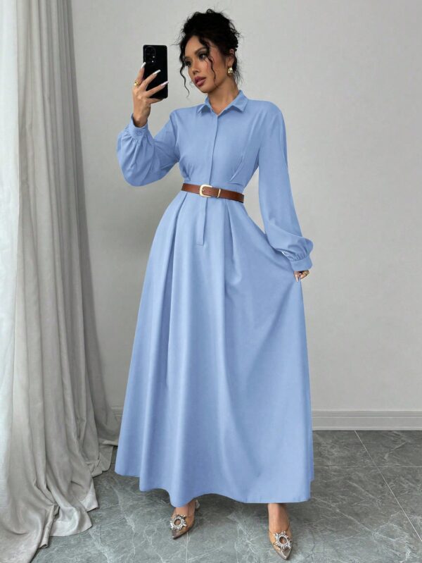 Vestido Elegante de Manga Farol en Colores Sólidos - Image 23