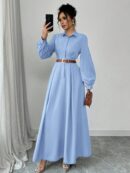 Vestido Elegante de Manga Farol en Colores Sólidos