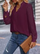 Blusa Casual con Encaje en Contraste y Escote Muesca