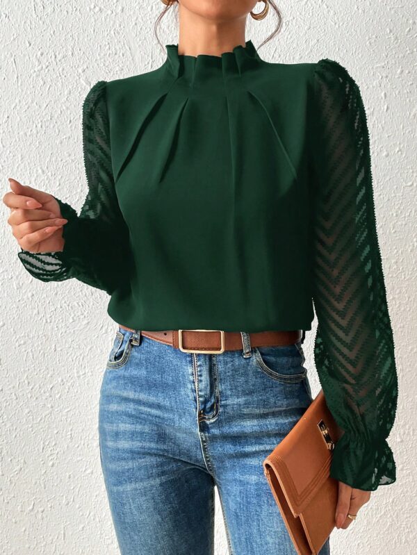 Blusa Elegante de Manga Larga con Cuello Volado y Detalles Plegados - Image 30
