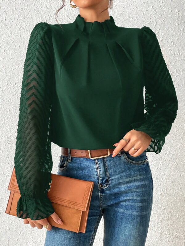 Blusa Elegante de Manga Larga con Cuello Volado y Detalles Plegados - Image 35