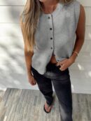 Top Casual Tejido en Punto con Botones y Cuello Redondo