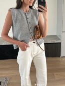 Top Casual Tejido en Punto con Botones y Cuello Redondo