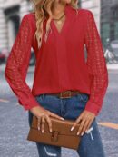 Blusa Casual con Encaje en Contraste y Escote Muesca