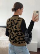 Chaleco de Punto con Estampado de Leopardo y Botones