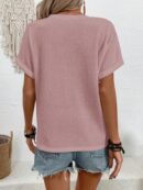 Camiseta de Verano Casual con Cuello en V y Botones Decorativos