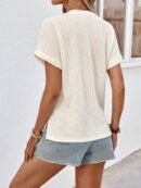 Camiseta de Verano Casual con Cuello en V y Botones Decorativos