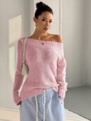 Sweater Asimétrico de Hombro Caído y Manga Larga