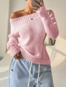 Sweater Asimétrico de Hombro Caído y Manga Larga